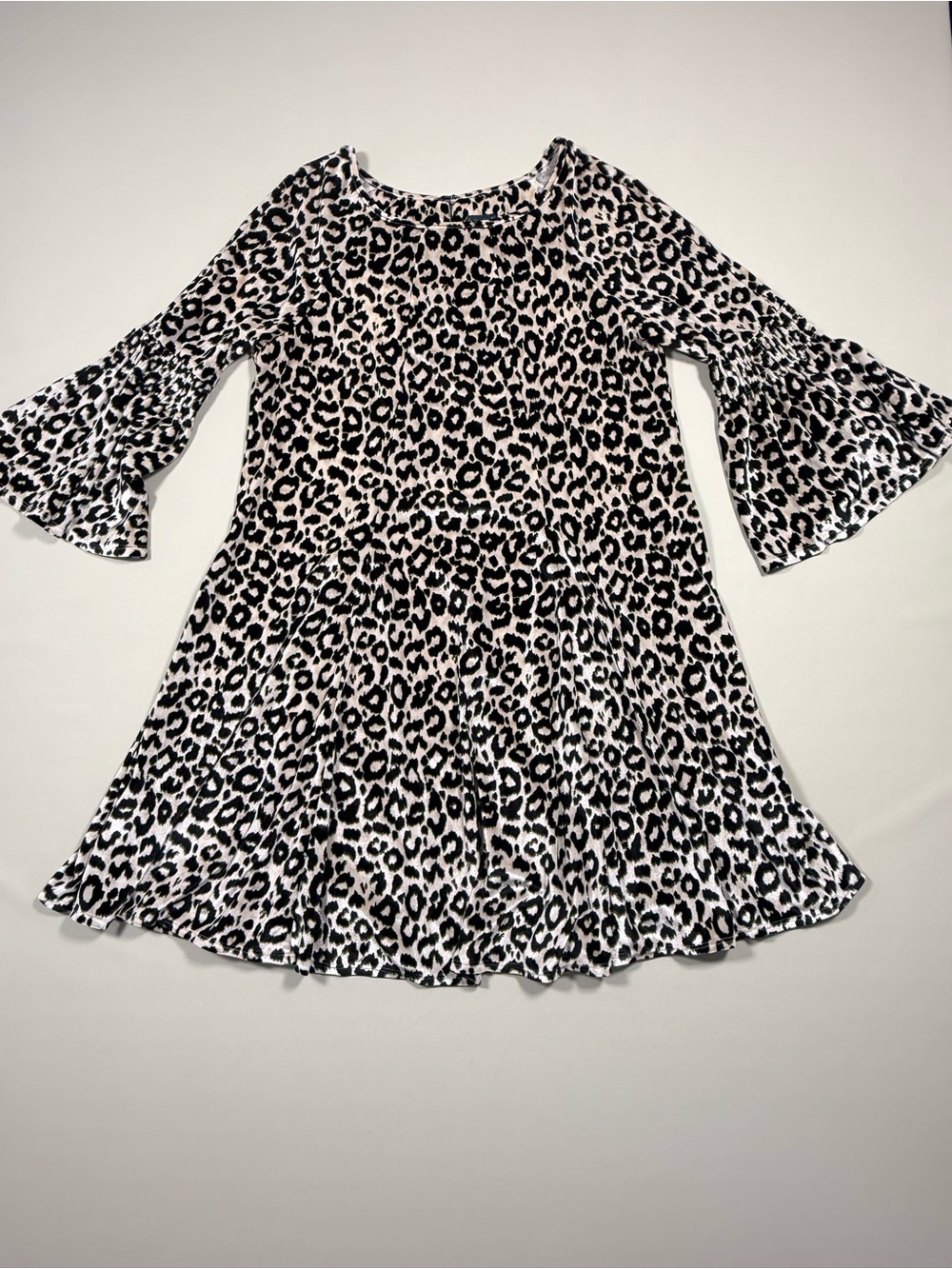 Gabby Skye Black & Cream Leopard Print Bell Sleeve Dress Size 14